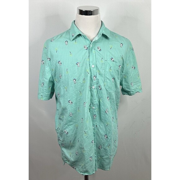 Peanuts XL Hawaiian Shirt Snoopy Pirate Floral Palm Trees Green Cotton Blend - Picture 2 of 4